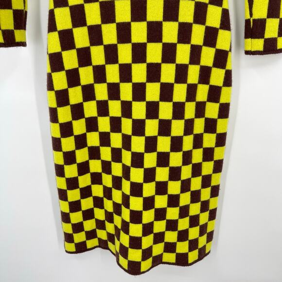 The Elder Statesman | Cabernet Yellow Checkered Cashmere Knit Cardigan Dress S - Picture 12 of 15